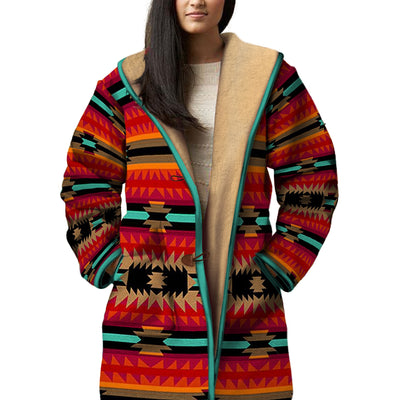 Native American Culture Pattern Horn Button Long Fleece Windbreaker WCS