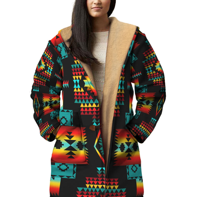 Native American Culture Pattern Horn Button Long Fleece Windbreaker WCS