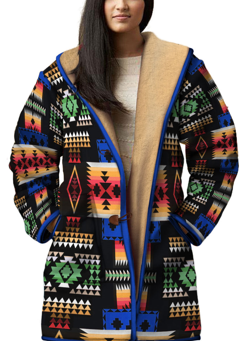 Native American Culture Pattern Horn Button Long Fleece Windbreaker WCS