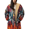 Native American Skull With Fire Eyes Horn Button Long Fleece Windbreaker WCS