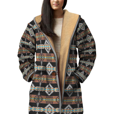 Native American Culture Pattern Horn Button Long Fleece Windbreaker WCS