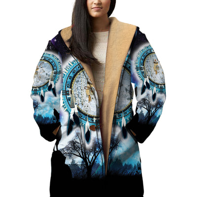 Indigenous Women & Horse Horn Button Long Fleece Windbreaker WCS