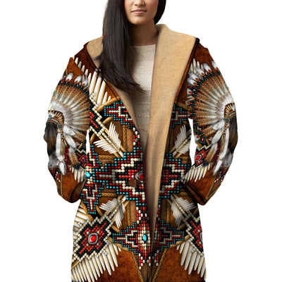 Native American Wolf Dreamcatcher Pattern Horn Button Long Fleece Windbreaker WCS