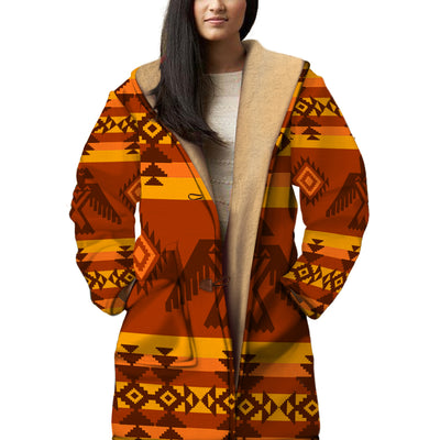 Native American Culture Pattern Horn Button Long Fleece Windbreaker WCS