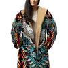 Native American Owl Pattern Horn Button Long Fleece Windbreaker WCS