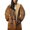 Native American Pattern Horn Button Long Fleece Windbreaker WCS