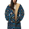 Native American Blue Pattern Horn Button Long Fleece Windbreaker WCS