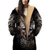 Skull & Black Feather Horn Button Long Fleece Windbreaker WCS