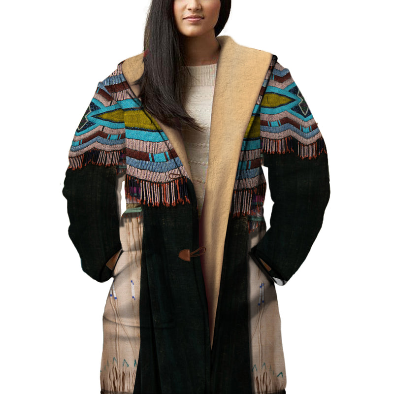 Native American Eagle Dreamcatcher  Horn Button Long Fleece Windbreaker WCS