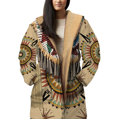 Native American Pattern Horn Button Long Fleece Windbreaker WCS