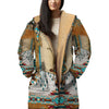 Native American Pattern Horn Button Long Fleece Windbreaker WCS