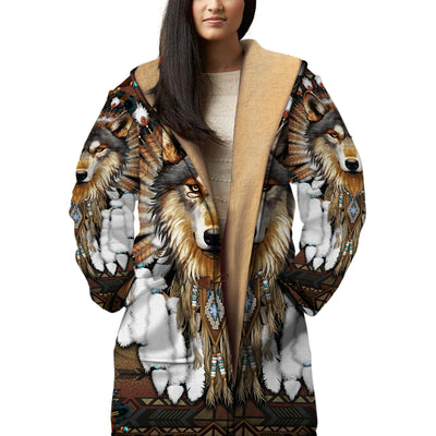 Best-selling Wolf Dreamcatcher Horn Button Long Fleece Windbreaker WCS