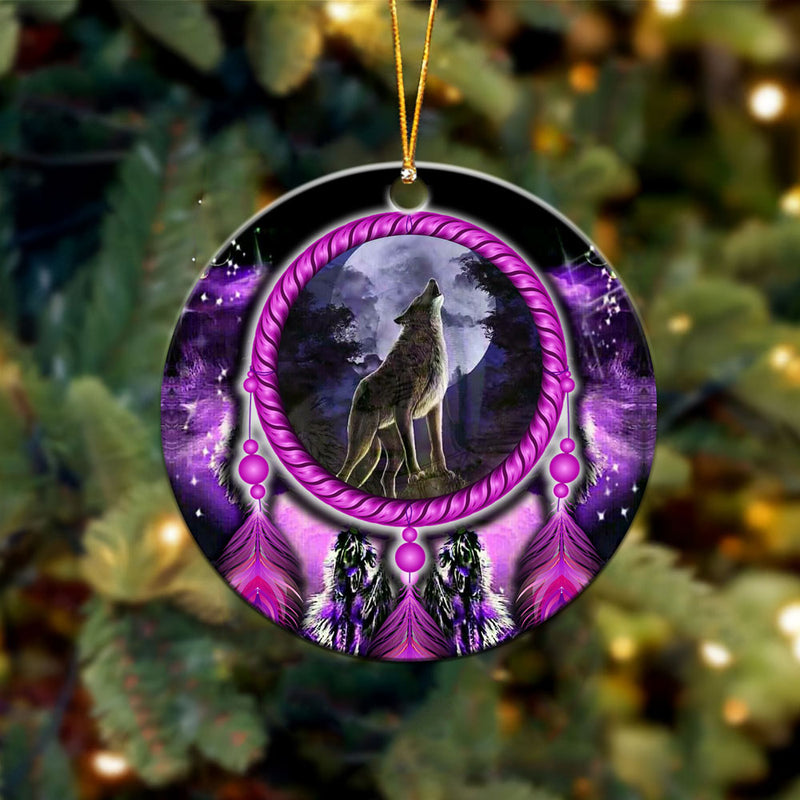 Purple Wolf Dreamcatcher Native American Ornament WCS