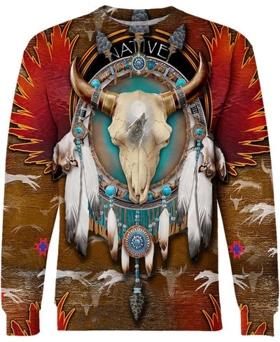 Native Bison Skull 3D Hoodie - Native American Pride Shop