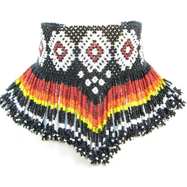 Black Fire Pattern Beaded Bib Necklace Medicine Man'S Eye Beadwork WCS