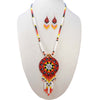 Red Seed Beads Long Medallion Star Fire Color Beaded Necklace Earrings Set WCS