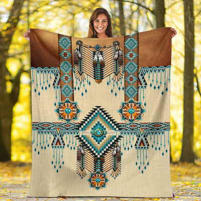 Turiquoise Native Indian Pattern Feather 3D Native Fleece Blanket WCS