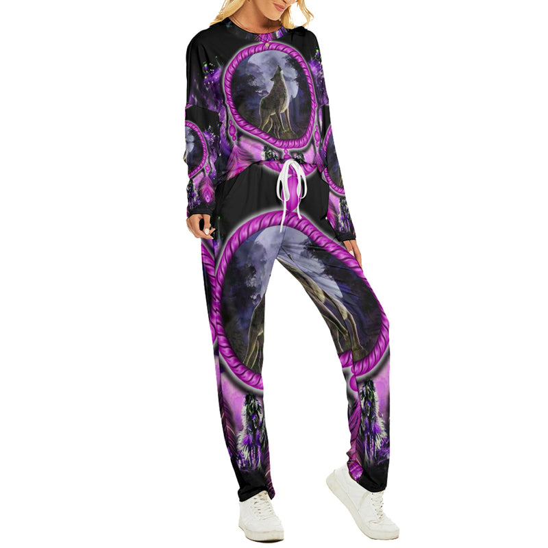 Native American Violet Wolf Dreamcatcher Women's Pajama Suit WCS