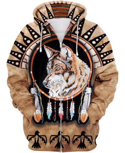 Striped Wolf Native 3D Hoodie - Native American Pride Shop