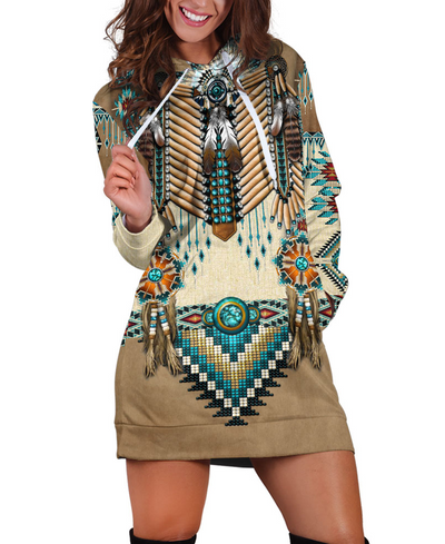 Turiquoise Native Indian Pattern Feather Beautiful Hoodie Dress WCS