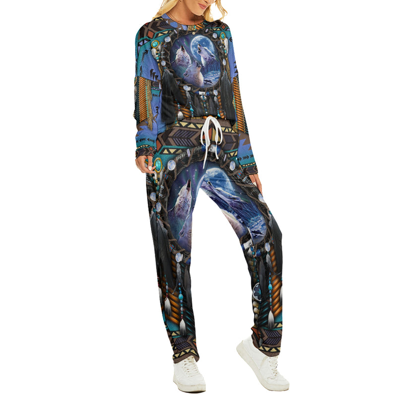 Native American Wolf Dreamcatcher Women's Pajama Suit WCS