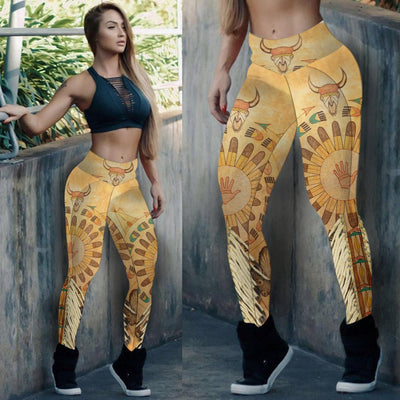 Yellow Buffalo Skull Dream Catcher Leggings WCS