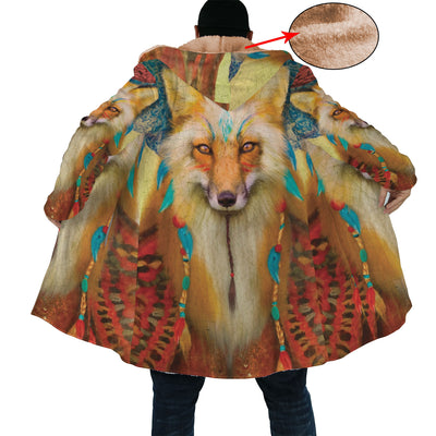 Fox Art Horn Button Long Fleece Windbreaker WCS