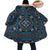 Native American Blue Pattern Horn Button Long Fleece Windbreaker WCS