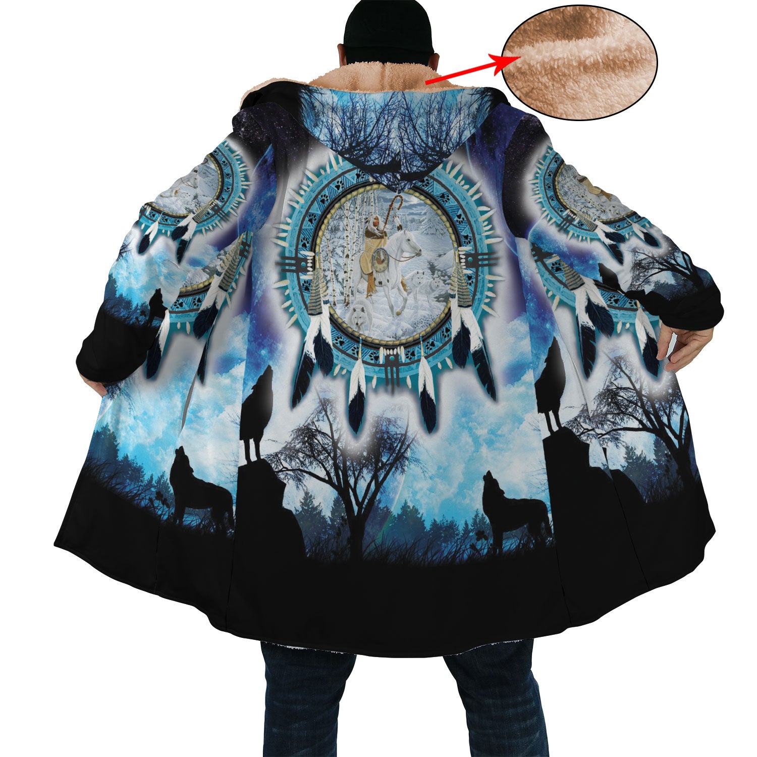 Indigenous Women & Horse Horn Button Long Fleece Windbreaker WCS