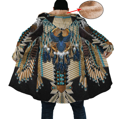 Peacock Pattern Horn Button Long Fleece Windbreaker WCS