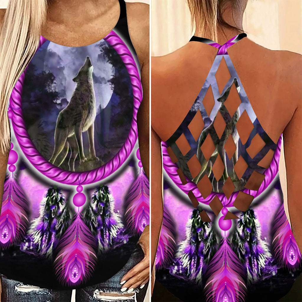 Native American Wolf Purple Limited Criss Cross Tank Top WCS