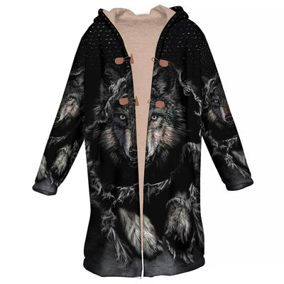 Grey Wolf Horn Button Long Fleece Windbreaker WCS