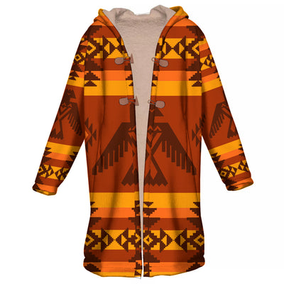 Native American Culture Pattern Horn Button Long Fleece Windbreaker WCS