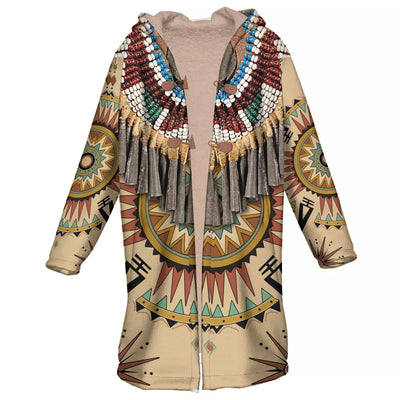 Native American Pattern Horn Button Long Fleece Windbreaker WCS