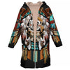 Native American Bear Dreamcatcher Horn Button Long Fleece Windbreaker WCS