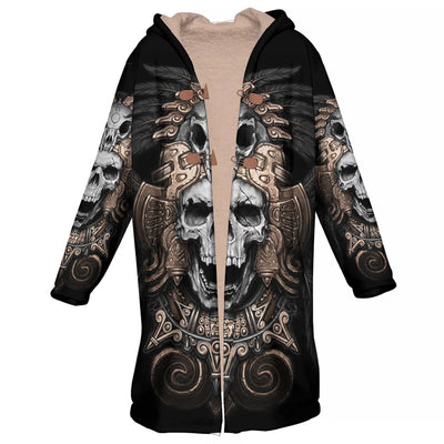 Skull & Black Feather Horn Button Long Fleece Windbreaker WCS