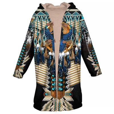 Peacock Pattern Horn Button Long Fleece Windbreaker WCS