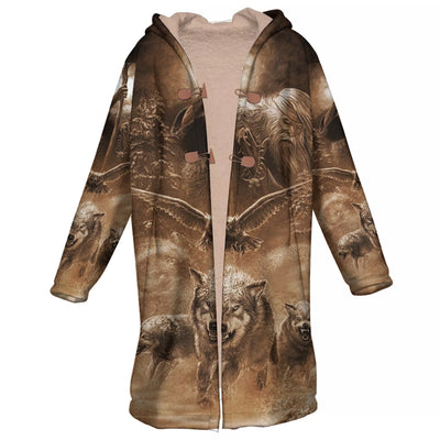 Wild Wolf & Eagle Horn Button Long Fleece Windbreaker WCS