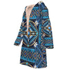 Native American Blue Pattern Horn Button Long Fleece Windbreaker WCS