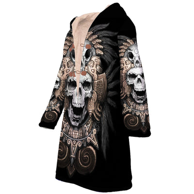 Skull & Black Feather Horn Button Long Fleece Windbreaker WCS