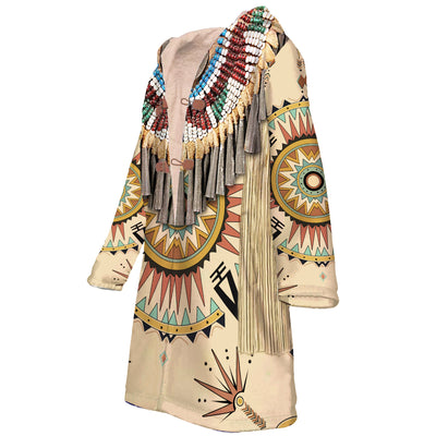 Native American Pattern Horn Button Long Fleece Windbreaker WCS