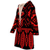 Native American Red Pattern Horn Button Long Fleece Windbreaker WCS