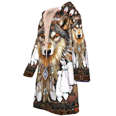 Best-selling Wolf Dreamcatcher Horn Button Long Fleece Windbreaker WCS