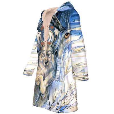 Wild Wolfs Spirit Horn Button Long Fleece Windbreaker WCS