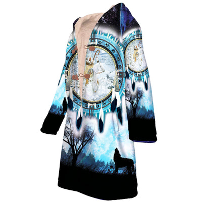 Indigenous Women & Horse Horn Button Long Fleece Windbreaker WCS