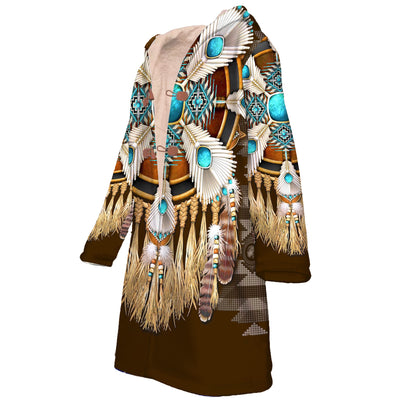 Native American Dreamcatcher Pattern Horn Button Long Fleece Windbreaker WCS