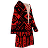 Native American Red Pattern Horn Button Long Fleece Windbreaker WCS