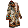 Native American Owl Pattern Horn Button Long Fleece Windbreaker WCS