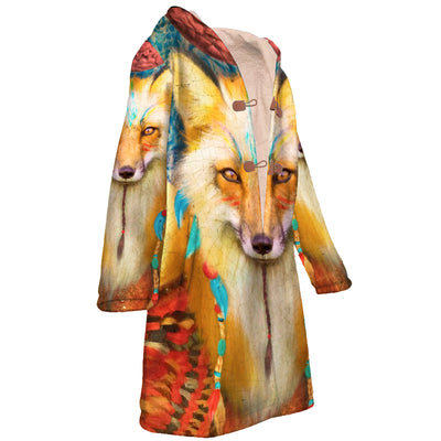 Fox Art Horn Button Long Fleece Windbreaker WCS