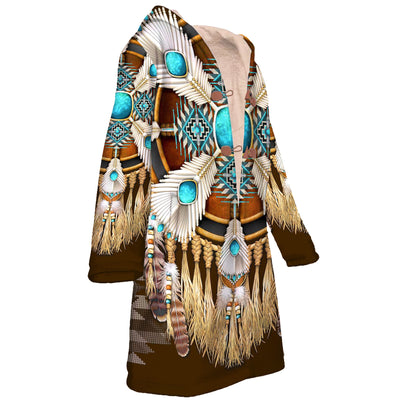 Native American Dreamcatcher Pattern Horn Button Long Fleece Windbreaker WCS